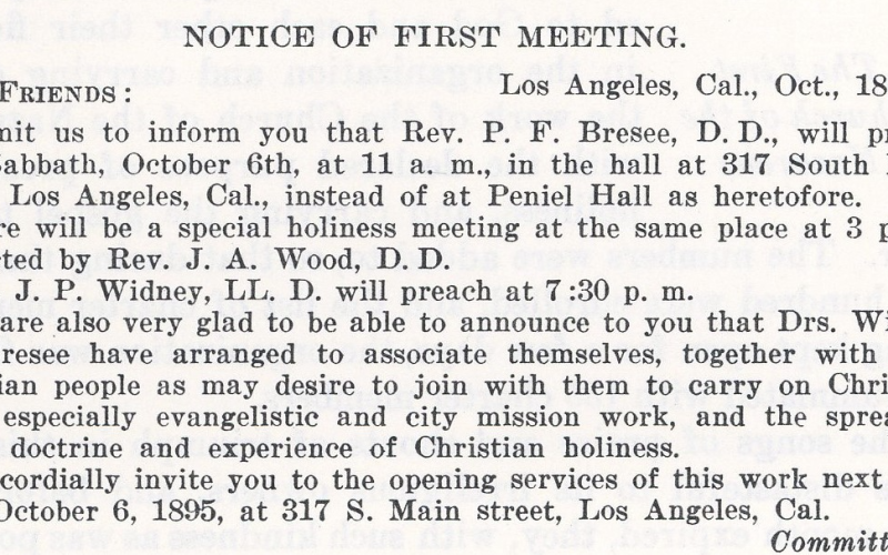 The Notice of the Opening Service of the Church of the Nazarene