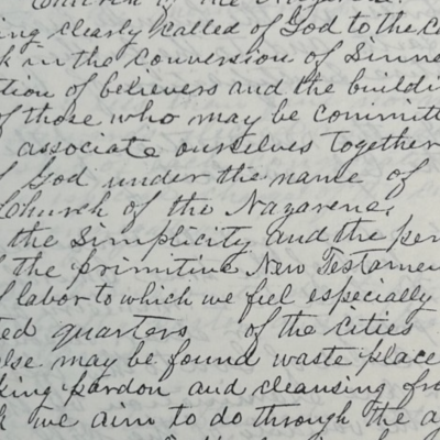 The Minutes of the Organizational Meeting of the First Church of the Nazarene, October 30, 1895