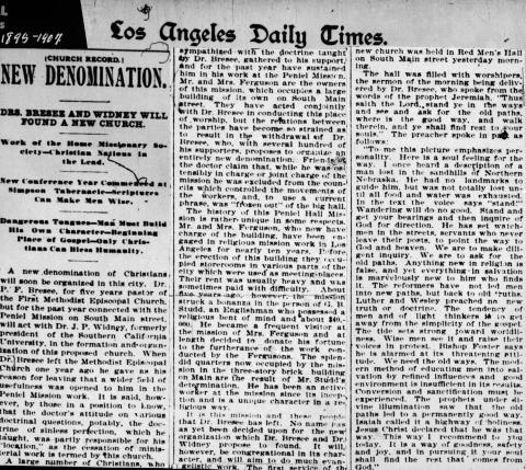 Los Periódicos Informan de los Primeros Servicios de la Iglesia Del Nazareno en 1895