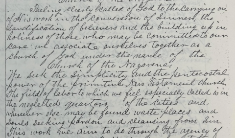 The Minutes of the Organizational Meeting of the First Church of the Nazarene, October 30, 1895